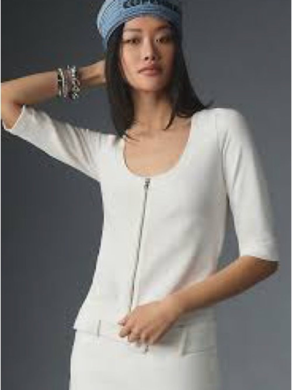 Maeve by Anthropologie White Front-Zip Scoop-Neck Top